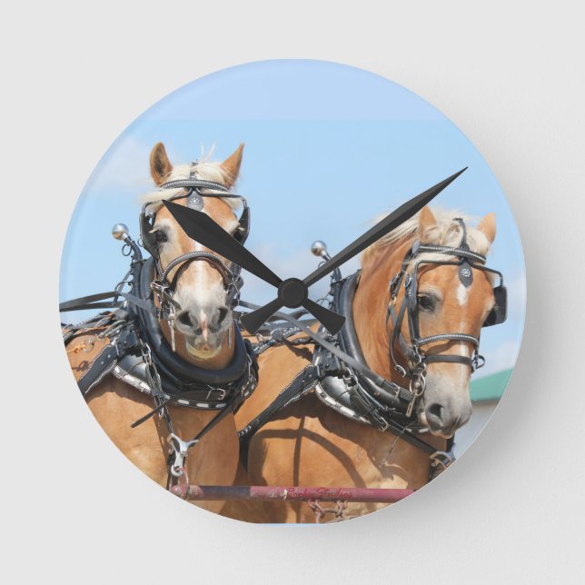 Belgian Horses Runde Wanduhr (Vorderseite)