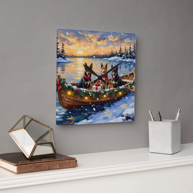Belgian Malinois Christmas Boat Holiday Quadratische Wanduhr (Büro)