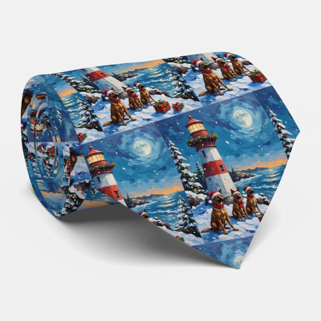 Belgian Malinois Christmas Lighthouse Holiday Krawatte (Gerollt)