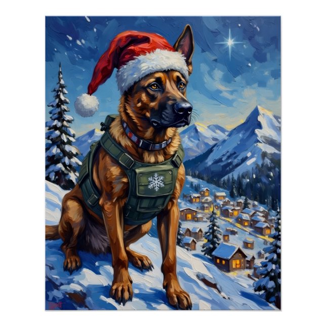 Belgian Malinois Mountain Patrol Christmas Poster (Vorderseite)