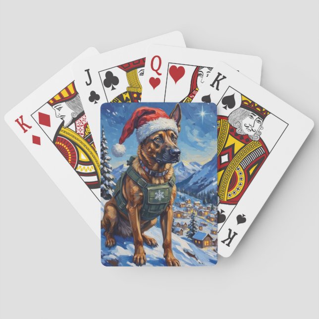 Belgian Malinois Mountain Patrol Christmas Spielkarten (Rückseite)