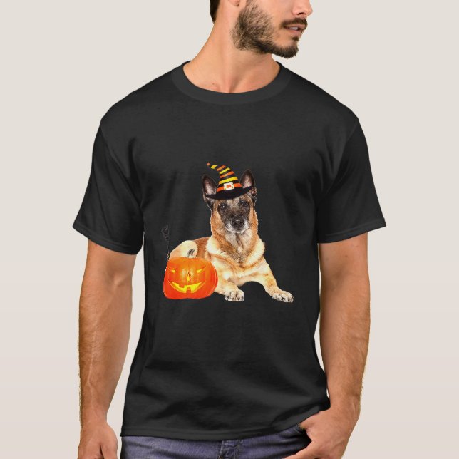 Belgian Malinois Witch Hat Halloween Dog Costume T-Shirt (Vorderseite)