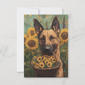 Belgian Malinois with a Basket of Sunflowers Dankeskarte