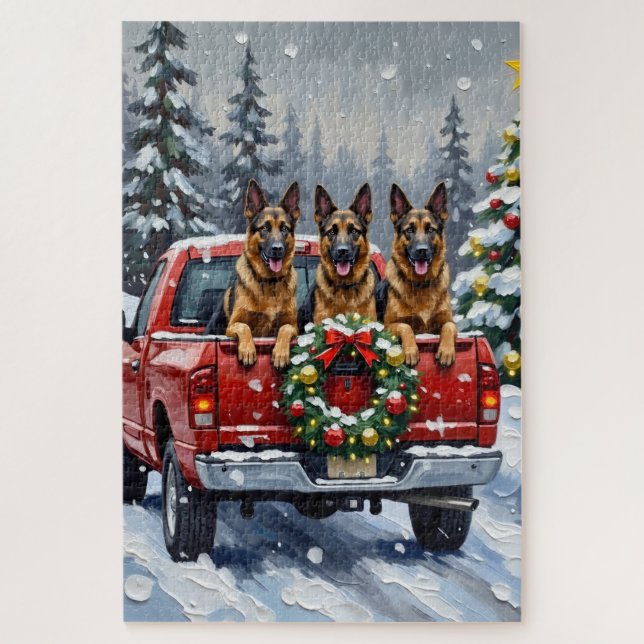 Belgian Shepherd Christmas Red Truck Holiday (Vertikal)