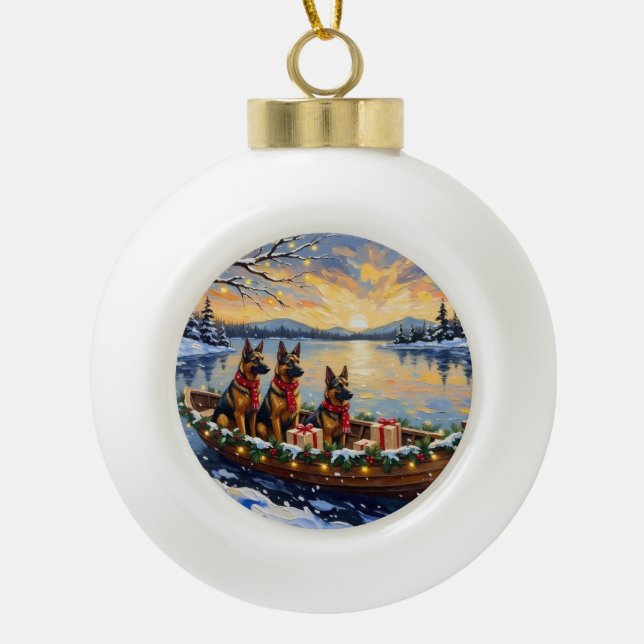 Belgian Shepherd Tervuren Christmas Boat Holiday Keramik Kugel-Ornament (Vorderseite)