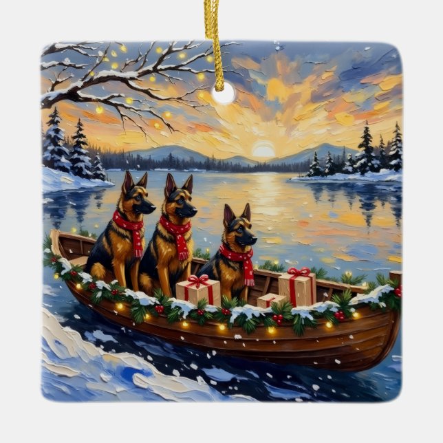 Belgian Shepherd Tervuren Christmas Boat Holiday Keramikornament (Vorderseite)