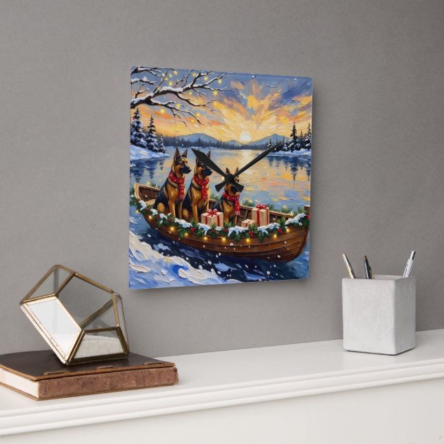 Belgian Shepherd Tervuren Christmas Boat Holiday Quadratische Wanduhr (Büro)