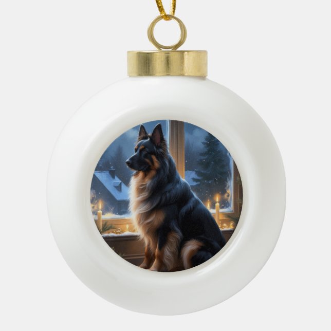 Belgian Shepherd With Christmas Lights Holiday Keramik Kugel-Ornament (Vorderseite)