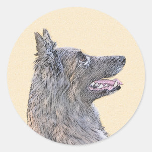 Belgian Tervuren Painting - Cute Original Dog Art Runder Aufkleber