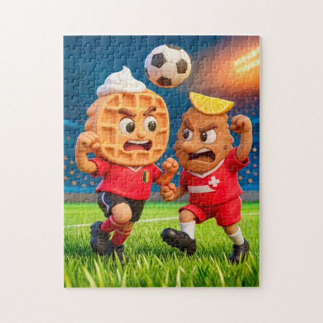 Belgian waffle versus Austrian schnitzel soccer du (Vertikal)