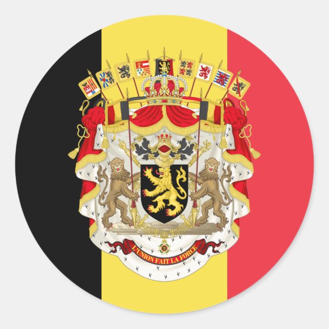 Belgien Flag & COA Runder Aufkleber (Vorderseite)
