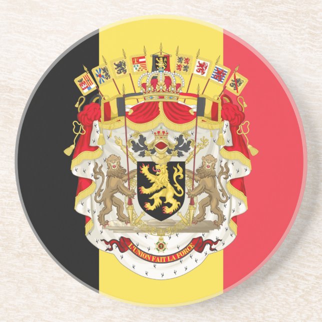 Belgien Flag & COA Sandstein Untersetzer (Vorne)