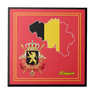 Belgien Flag Map & Emblem Tile Fliese