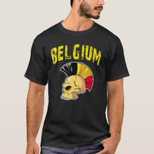 Belgien Flag Mohawk Skull National Team Support T-Shirt