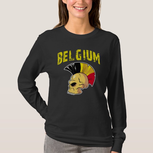 Belgien Flag Mohawk Skull National Team Support T-Shirt (Vorderseite)