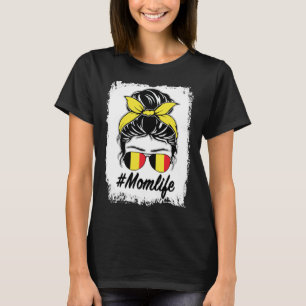 Belgien Flaggen Belgische Mama Messy Bun Mama Life T-Shirt