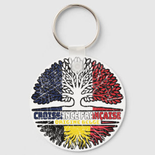 Belgien Französisch-Französisch-Tree-Roots-Flag Schlüsselanhänger