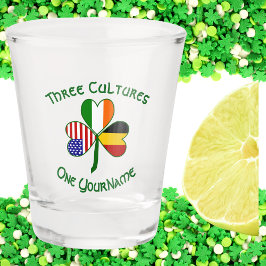 Belgien Irland USA Flaggen Kleeblatt Personalisier Schnapsglas