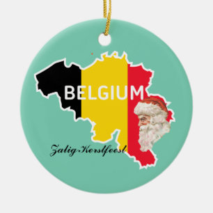 Belgien-Karte, Flagge, Sankt und Zalig Kerstfeest Keramik Ornament