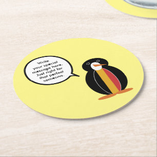Belgien Sprechende Frau Penguin Personalisiert Runder Pappuntersetzer