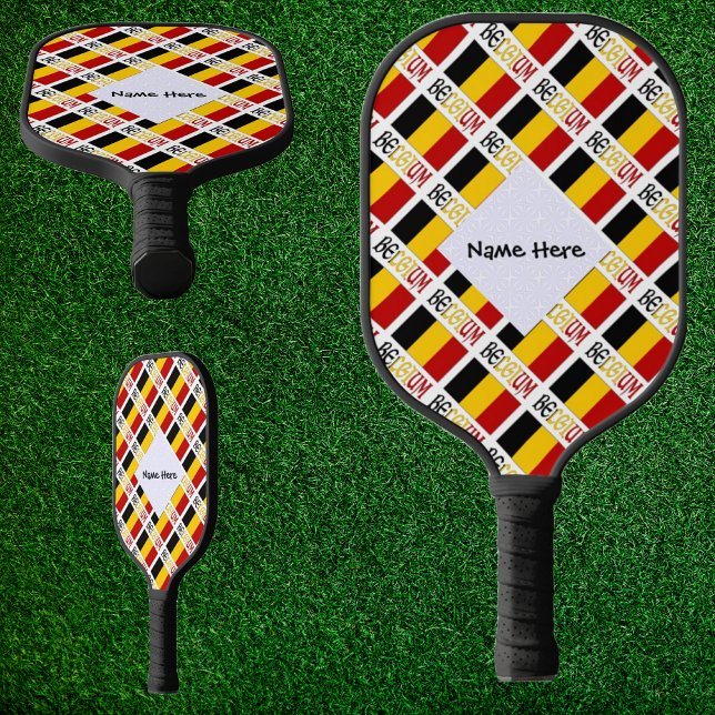 Belgien und belgische Flagge mit Ihrem Namen Pickleball Schläger (Von Creator hochgeladen)