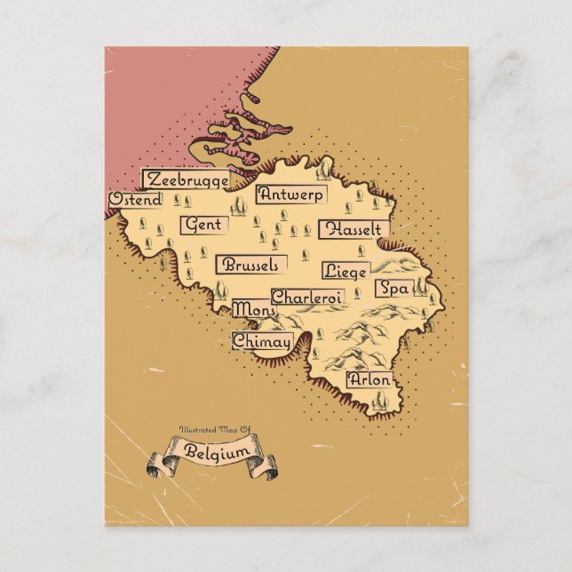 Belgien Vintage Reisekarte Feiertagspostkarte (Vorderseite)