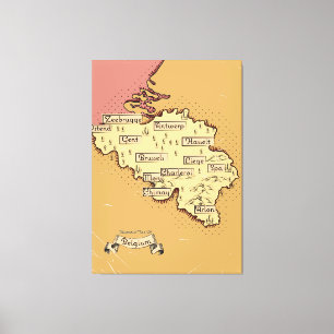 Belgien Vintage Reisekarte Leinwanddruck