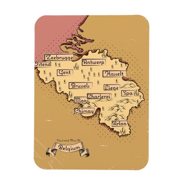 Belgien Vintage Reisekarte Magnet (Vertikal)