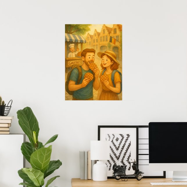 Belgien Waffle Adventure - Gemütliches Reiseplakat Poster (Heimbüro)
