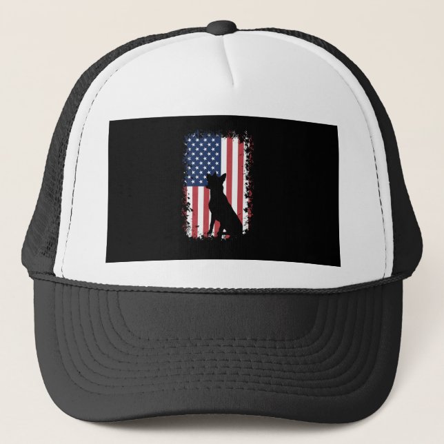 Belgier Malinois amerikanische Flagge Truckerkappe (Vorderseite)