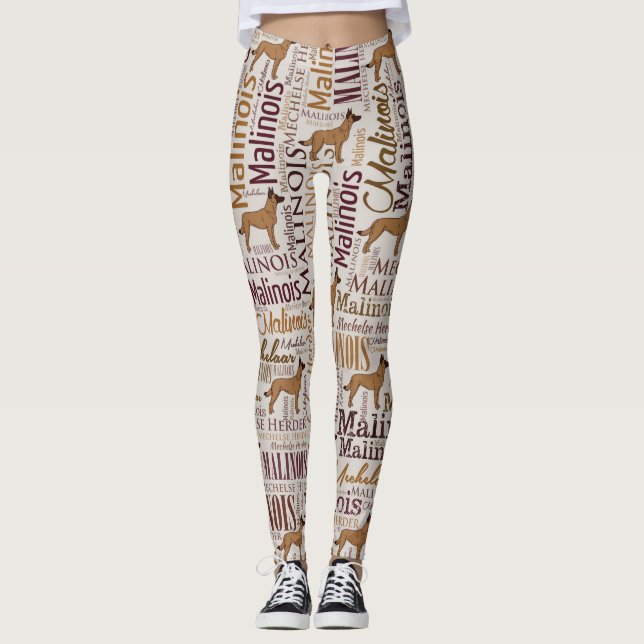 Belgier Malinois Hundewort-Kunstmuster Leggings (Vorderseite)