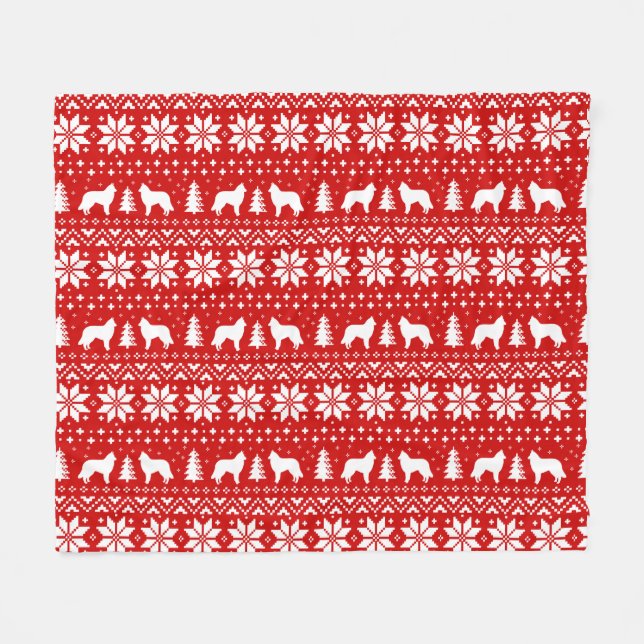 Belgier Tervuren Silhouette-Weihnachtsmuster-Rot Fleecedecke (Vorderseite (Horizontal))