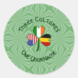 Belgisch Irisch Amerikanische Kleeblattflagge Pers Runder Aufkleber