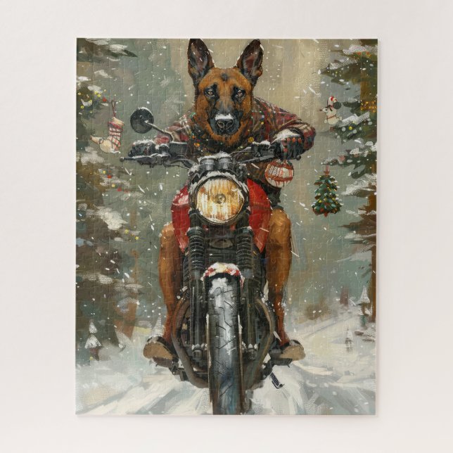 Belgisch Malinoi Dog Riding Motorrad Weihnachten (Vertikal)