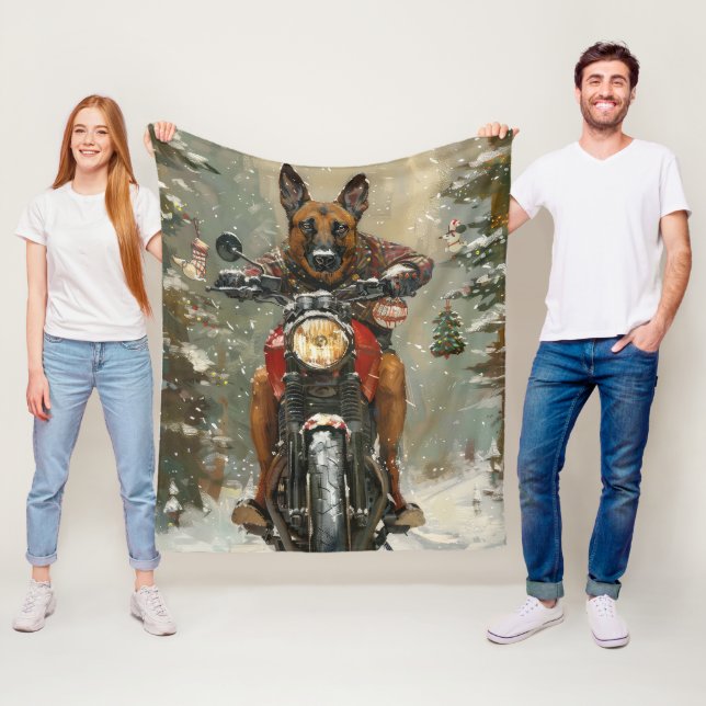 Belgisch Malinoi Dog Riding Motorrad Weihnachten Fleecedecke (Beispiel)