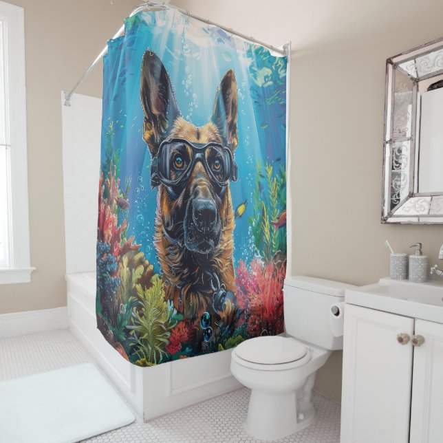 Belgisch Malinoi Dog Scuba Diving Underwater Duschvorhang (Beispiel)