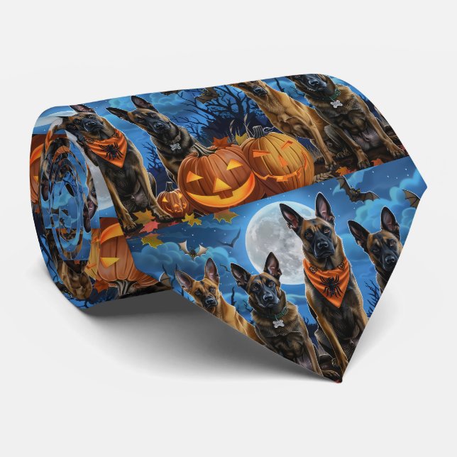 Belgisch Malinoi Halloween Spooky Krawatte (Gerollt)