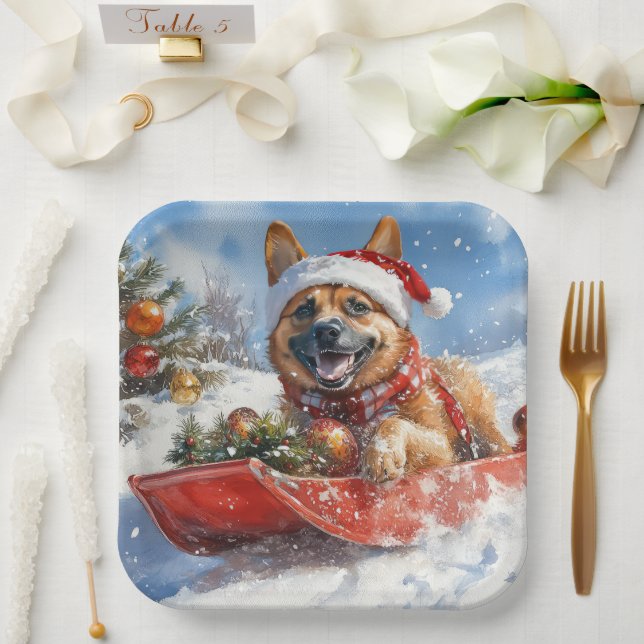 Belgisch Malinoi in Sledge Let it Snow Christmas Pappteller (Hochzeit)