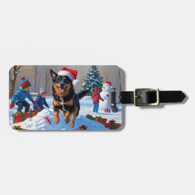 Belgisch Malinoi Weihnachtsfest Schneeszene Gepäckanhänger (Vorderseite horizontal)