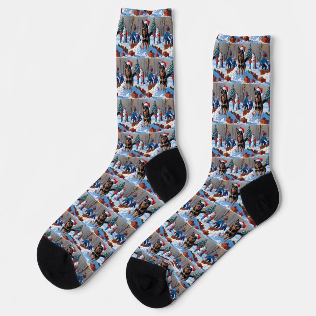 Belgisch Malinoi Weihnachtsfest Schneeszene Socken (Linkes Detail)