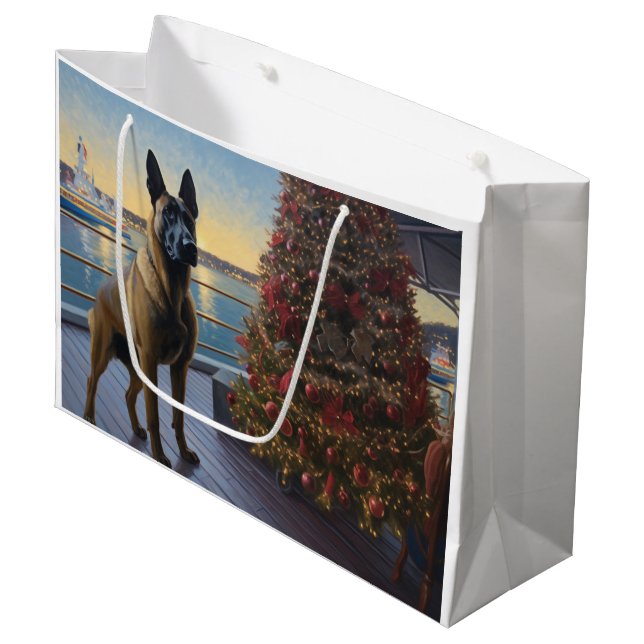 Belgisch Malinoi Weihnachtsreise: Pawsome Holiday Große Geschenktüte (Vorderseite Schrägansicht)