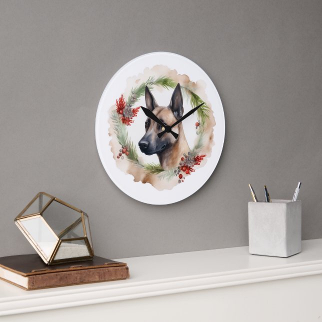 Belgisch Malinoi Weihnachtsschrei Festlicher Papi Große Wanduhr (Büro)