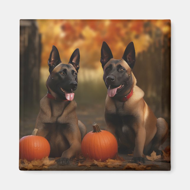 Belgisch Malinoi Welpe Autumn Delight Pumpkin Magnet (Vorne)