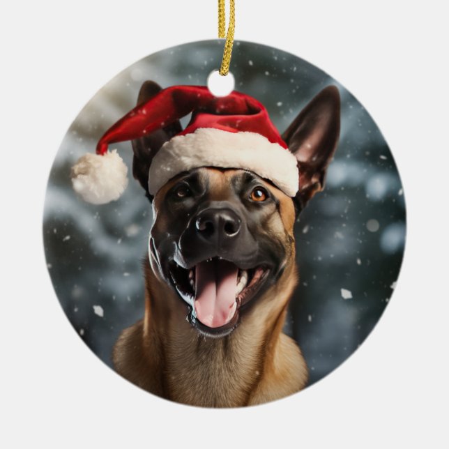 Belgisch Malinois Christmas Keepake Keramik Ornament (Vorne)