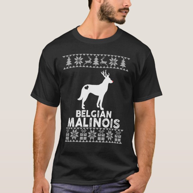 Belgisch Malinois Dog Reindeer Ugly Christmas Swea T-Shirt (Vorderseite)