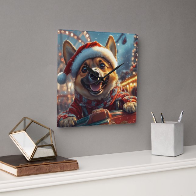Belgisch Malinois Dog Roller Untersetzer Weihnacht Quadratische Wanduhr (Büro)