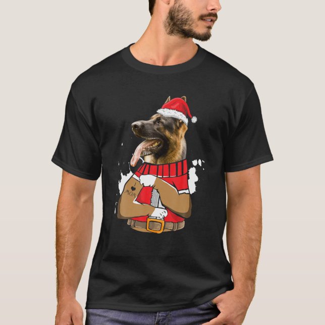 Belgisch Malinois Dog Santa I Liebe Mama Tattoo Ug T-Shirt (Vorderseite)