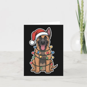 Belgisch Malinois in Weihnachtsbeleuchtung ummante Karte