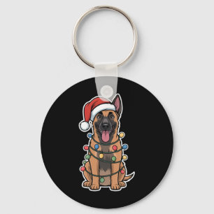 Belgisch Malinois in Weihnachtsbeleuchtung ummante Schlüsselanhänger