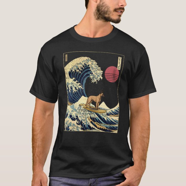 Belgisch Malinois Japanisch Kanagawa Wave Funny Su T-Shirt (Vorderseite)